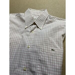 Lacoste Shirt Mens 40  Pink Long Sleeve Button Up Cheked Casual Croc Pocket $89‎